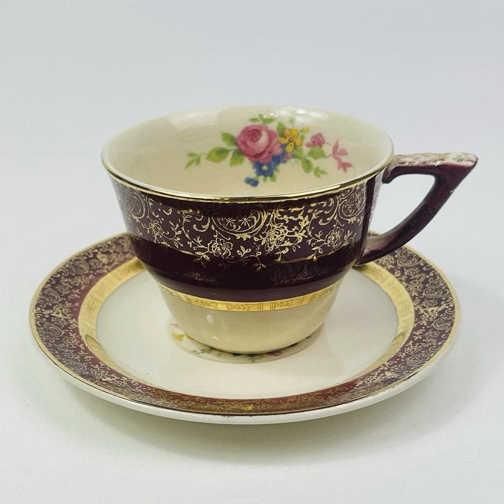 Century by Salem Aristocrat‎ 23 Karat Gold Tea Cup and Saucer Floral Crazing